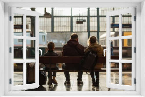Family on platform of railway train station, Family vacation, Family travel trip