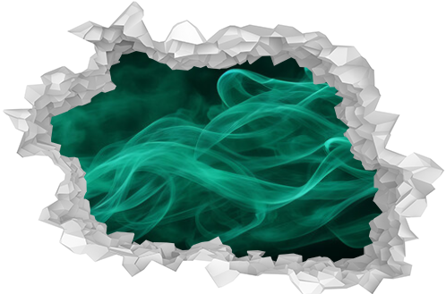 Abstract composition featuring intertwining ribbons of smoke in shades of emerald and jade against a backdrop of moonlit mist.