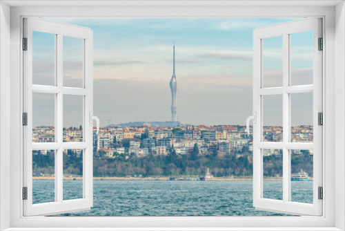Fototapeta Naklejka Na Ścianę Okno 3D - Landscape of Istanbul city with New Kucuk Camlica TV Radio Tower, a telecommunications tower with observation decks and restaurants.