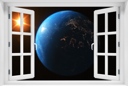Fototapeta Naklejka Na Ścianę Okno 3D - City Light Xrp Coin 3D Illustration Symbol on the Earth Background. Xrp Coin Logo on Earth Background.
