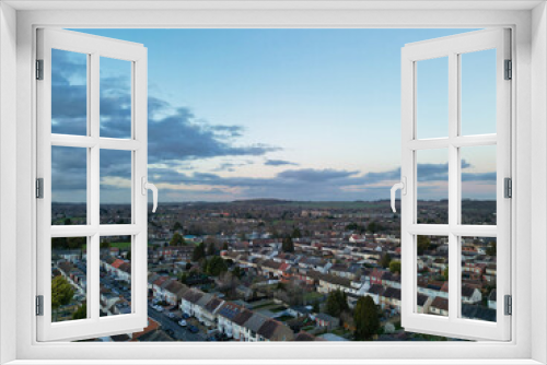 Best Aerial View of British City During Sunset. Luton,  England UK