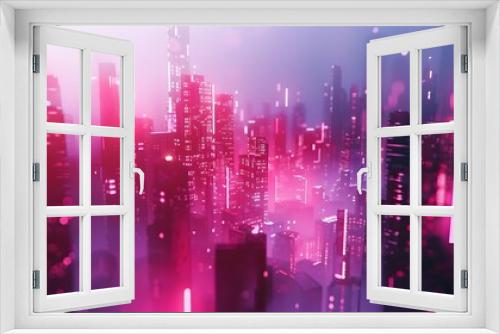 Vibrant Pink Cityscape with Glowing Neon Lights