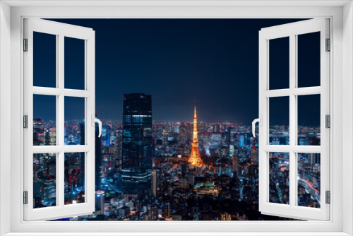 Fototapeta Naklejka Na Ścianę Okno 3D - Tokyo central area city view with Azabudai Hills and Tokyo Tower at night.