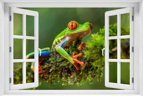 Fototapeta Naklejka Na Ścianę Okno 3D - red eyed tree frog on leaf