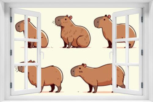 Fototapeta Naklejka Na Ścianę Okno 3D - Illustration of a set of capybara with a flat design style