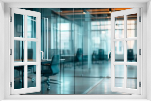 Glass Walled Conference Room With Chairs and Tables