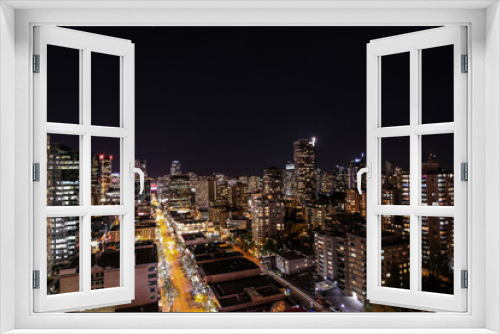 Fototapeta Naklejka Na Ścianę Okno 3D - aerial view or the famous Robson Street in Vancouver by night