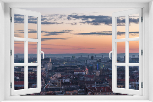 Fototapeta Naklejka Na Ścianę Okno 3D - European city panorama at sunset - Zagreb, Croatia