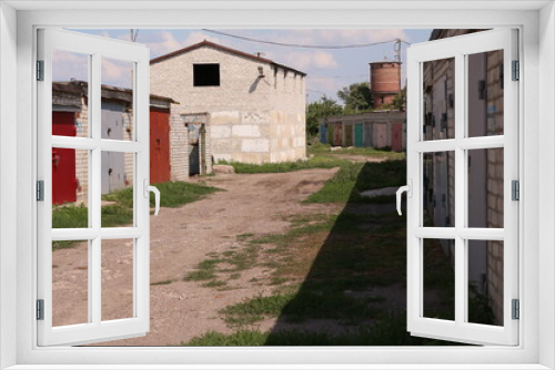 Fototapeta Naklejka Na Ścianę Okno 3D - old house, garages, Ukraine, lozova, Soviet garage co-operative