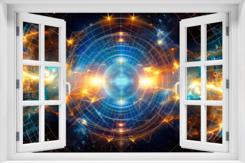 a simple sacred geometry portal, relaxing and meditative, flowing like an alpha brainwave, the background is galactic outer space travel background ,in the style of deep galaxy