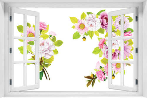 Fototapeta Naklejka Na Ścianę Okno 3D - peonies floral summer bouquets illustration