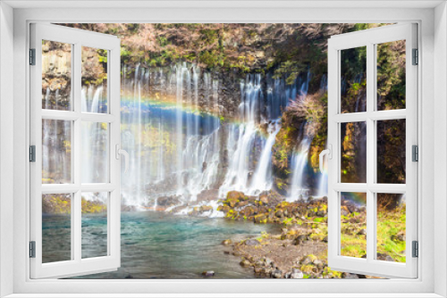 Fototapeta Naklejka Na Ścianę Okno 3D - Shiraito no Taki waterfall with rainbow