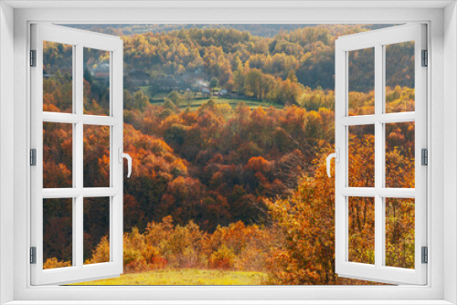 Fototapeta Naklejka Na Ścianę Okno 3D - Rainy autumn day with beautiful forest colors