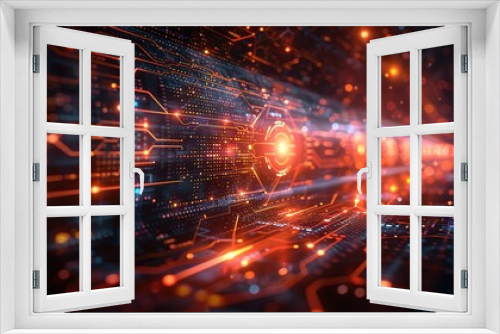 Modern technological design. Abstract high-tech background with arrows and glowing lines. Vector illustration for a banner or presentation on the theme of technology, science, and medicine