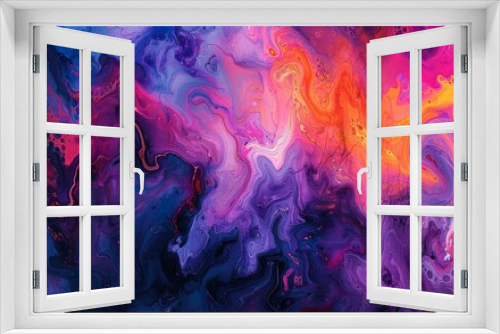 A colorful painting with a purple and blue swirl