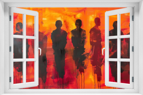 Unity Silhouettes, Abstract figures in red and orange, Symbol of diversity strength