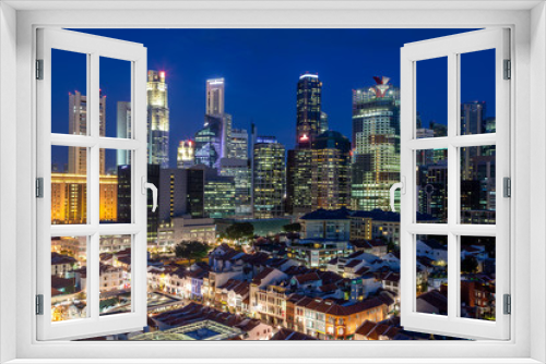 Fototapeta Naklejka Na Ścianę Okno 3D - Aerial View of Singapore's Chinatown and Skyline at Dusk