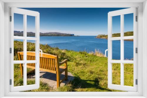 Fototapeta Naklejka Na Ścianę Okno 3D - Wooden bench at Loch Harport
