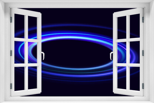 Fototapeta Naklejka Na Ścianę Okno 3D - Neon swirl. Curve blue line light effect. Abstract ring background with glowing swirling background. Energy flow tunnel. Blue portal, platform. Magic circle vector. Luminous spiral. round frame