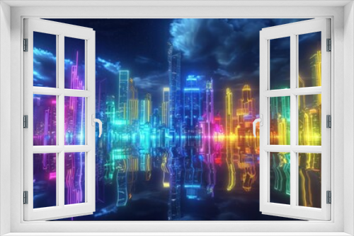 Neon Fractal Skyline background design