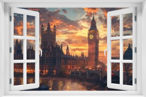 a realistic looking skyline of london with big ben , london bridge