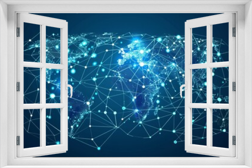 A digital world map showcasing secure, interconnected networks with glowing lines and encrypted data points