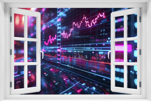 A digital display of a deep learning-powered financial analysis tool forecasting market trends, neon tone, digital graphic technology style.