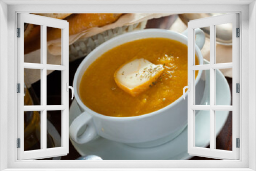 Fototapeta Naklejka Na Ścianę Okno 3D - Cream soup with vegetables and soft cheese. High quality photo