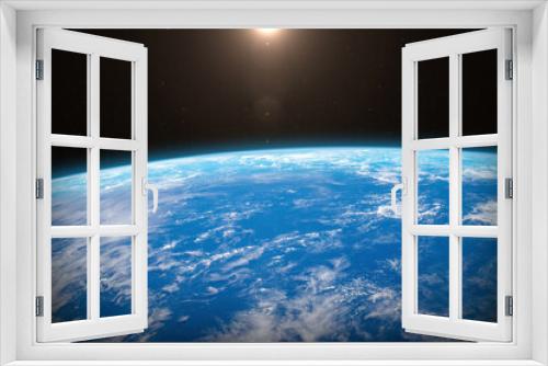 Fototapeta Naklejka Na Ścianę Okno 3D - Blue Earth in the space. View of the Earth from space, blue planet and deep black space. Water surface of planet Earth. Elements of this image furnished by NASA.