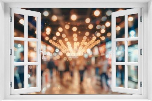 Abstract blurred photo of many people shopping inside department store or modern shopping mall. Urban lifestyle and black friday shopping concept