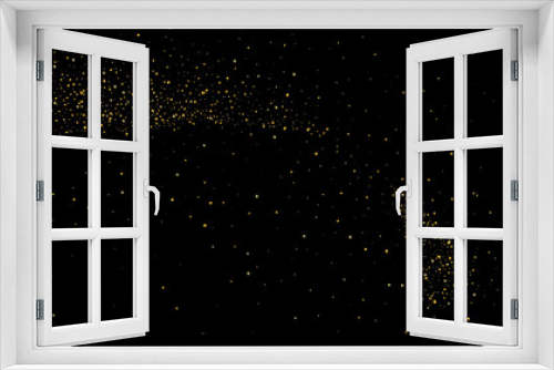Fototapeta Naklejka Na Ścianę Okno 3D - Gold dust. Confetti with gold glitter on a black background. Shiny scattered sand particles. Decorative elements. Luxury background for your design, cards, invitations. Vector