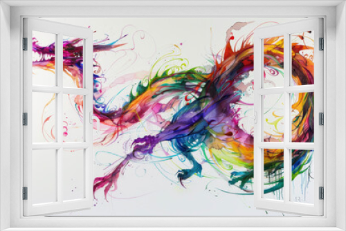 A whimsical dragon, rainbow-hued, dances across the canvas.