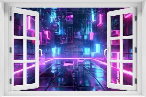 A neon colored room with pink and blue lights - stock background.