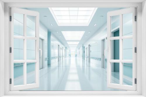 An empty hospital hallway with view of interior of the clinic in serene setting AI Generative