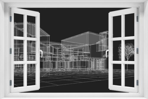 Fototapeta Naklejka Na Ścianę Okno 3D - city ​​modern architecture sketch 3d illustration