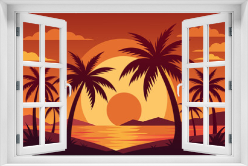 Fototapeta Naklejka Na Ścianę Okno 3D - sunset on the beach vector illustration