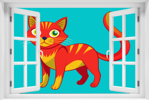 Fototapeta Naklejka Na Ścianę Okno 3D - red cat illustration