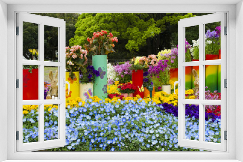 Fototapeta Naklejka Na Ścianę Okno 3D - Ostern-Blumenbeet