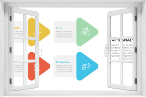 marketing mix 4ps strategy infographic with arrow shape combination on left layout with 4 points for slide presentation