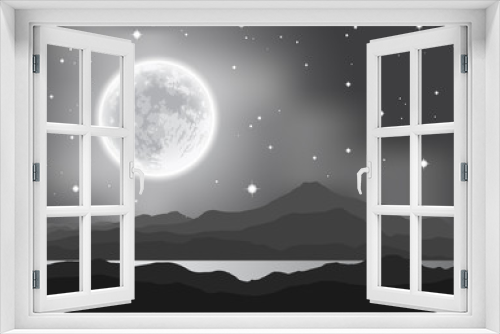 Fototapeta Naklejka Na Ścianę Okno 3D - Full Moon over mountains and lake. Night landscape.