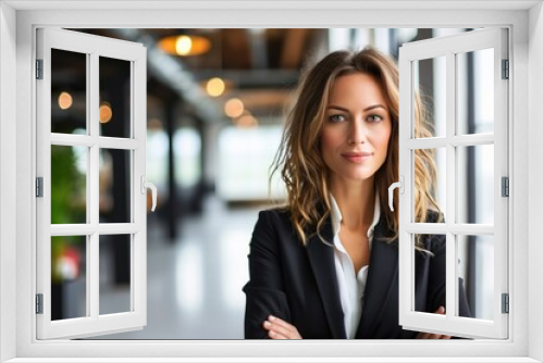 Candid portrait of a powerful, proud and confident female executive businesswoman standing in a modern office, Generative AI