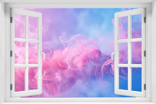 Ethereal Smoke Dance, Abstract of delicate smoke swirls in a harmonious dance, with a gradient of pink to blue hues creating a soft, dreamlike background suggesting tranquility and artistic expression