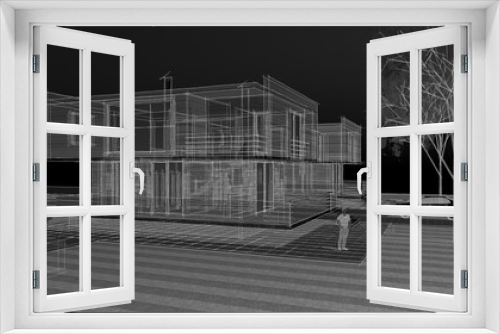 Fototapeta Naklejka Na Ścianę Okno 3D - townhouse architectural sketch 3d illustration	
