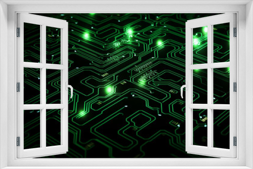 Intricate Green Circuitry Background with Light Trails
