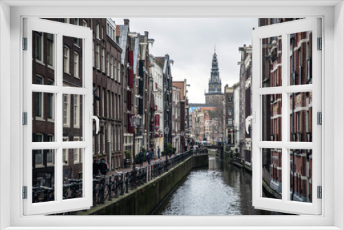 Fototapeta Naklejka Na Ścianę Okno 3D - City Canel and Houses, Amsterdam, The Netherlands