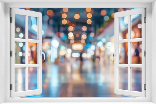 Mall store blurred background with bokeh Defocused image for design template : Generative AI