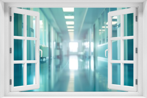 Light blurred background The hall of an office or medical institution with panoramic windows and a perspective : Generative AI
