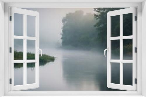 Fototapeta Naklejka Na Ścianę Okno 3D - Misty Morning Serenity by the River