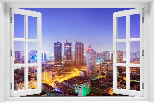 Fototapeta Naklejka Na Ścianę Okno 3D - night shanghai skyline with reflection ,beautiful modern city
