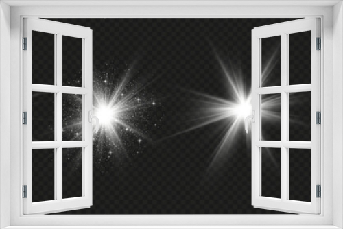 Fototapeta Naklejka Na Ścianę Okno 3D - Sparkling stars, twinkling and flashing lights. Collection of various light effects on a black background. Realistic vector graphics